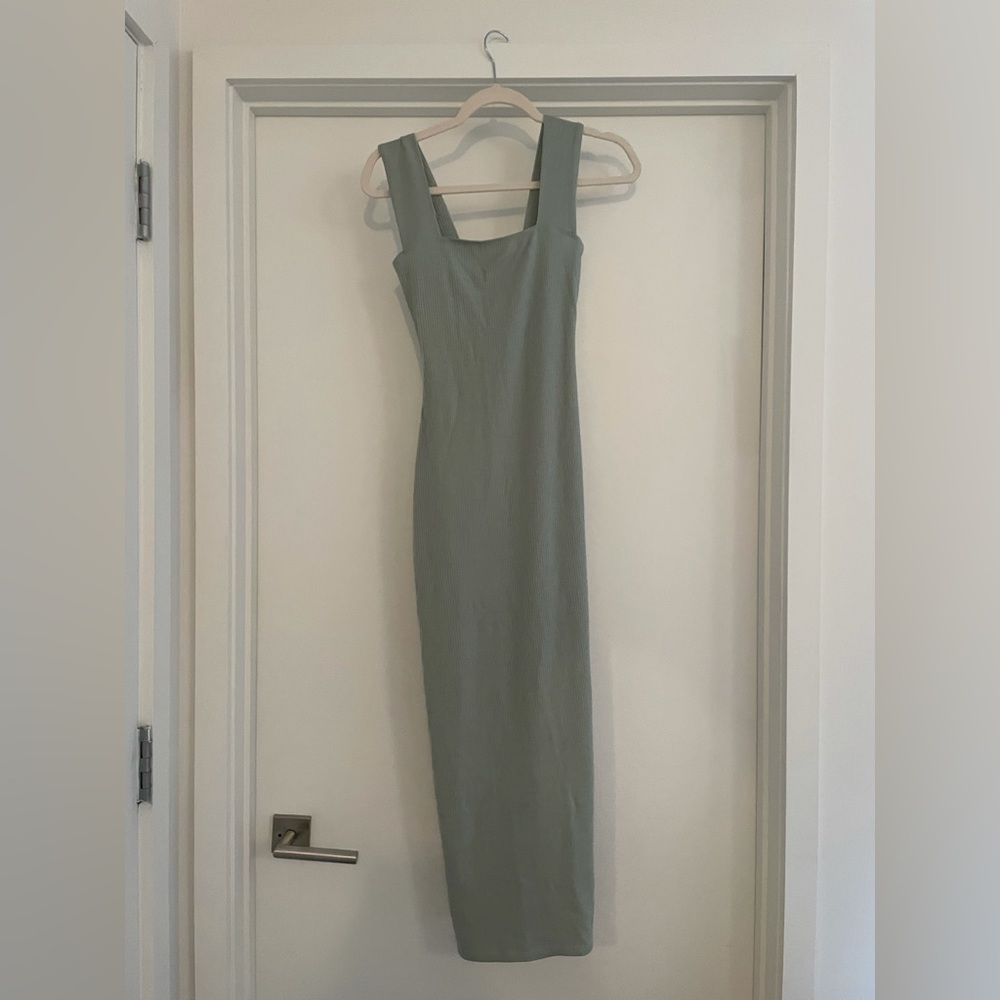 Reformation ribbed sage color dress